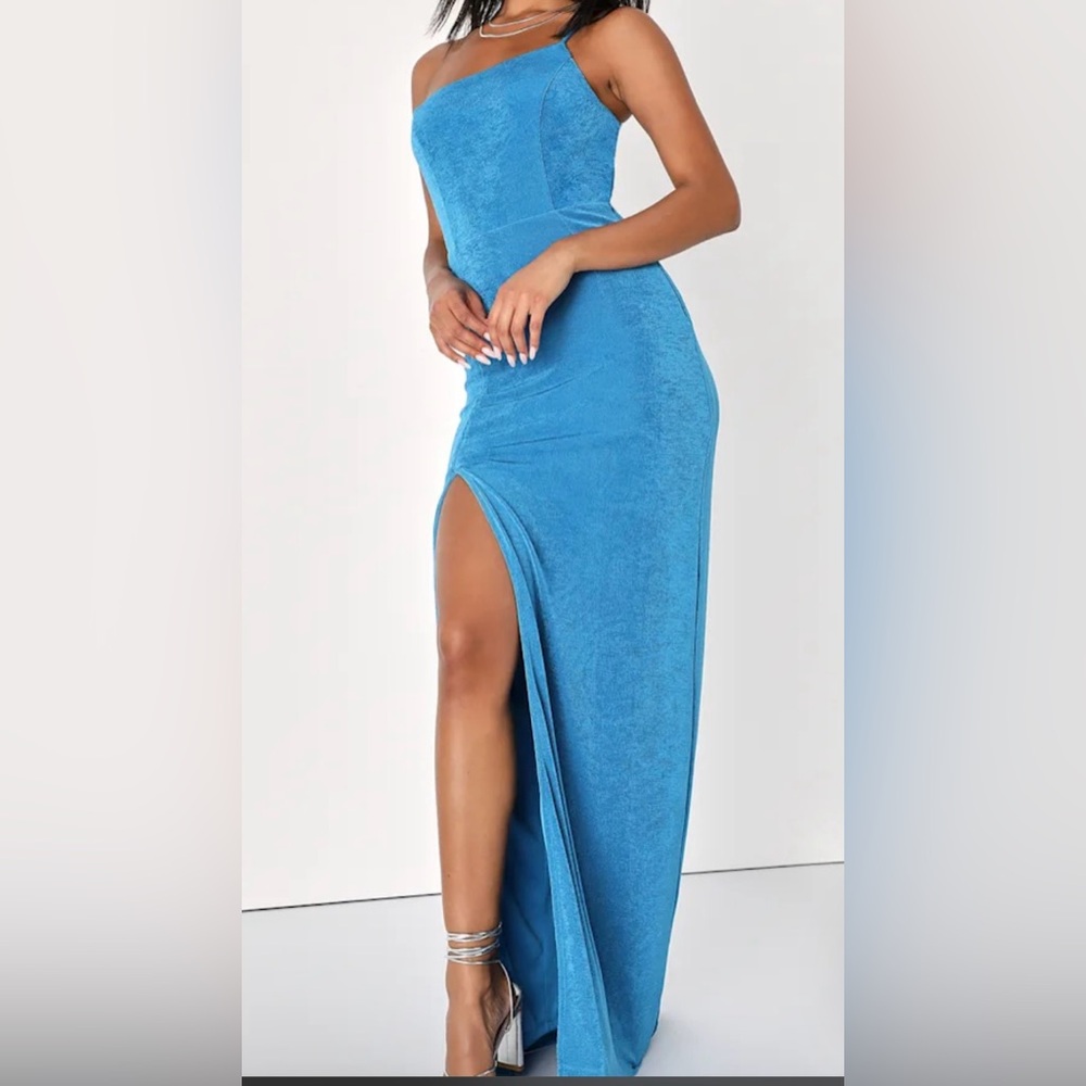 Lulu's Vibrant Blue Maxi Dress One Shoulder Maxi Dress